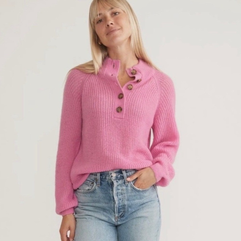Marine Layer Womens Evelyn Dream Yarn Pullover Sweater XL Pink Punch Wool Alpaca
